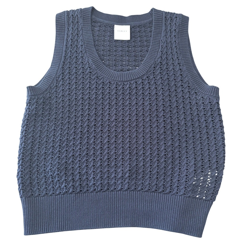 Varley Ferns Open Knit Tank Top Womens Small Black Cotton Sweater Vest VAR02618